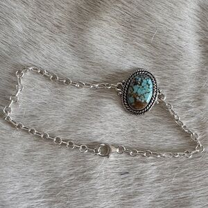 Mine 8 Turquoise Stone Sterling Silver Chain Bracelet